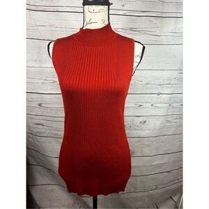 Verve Ami Red Ribbed Mock Neck Sleeveless Knit‎ Top Women's XL